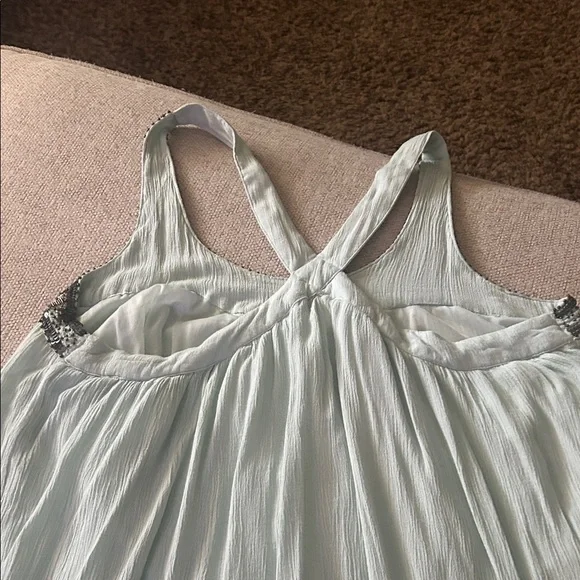 En Creme Light Green Ruffled High Low Dress gauze summer dress lined - Picture 5 of 5
